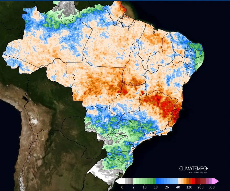 a imagem mostra as áreas com precipitação no Nordeste